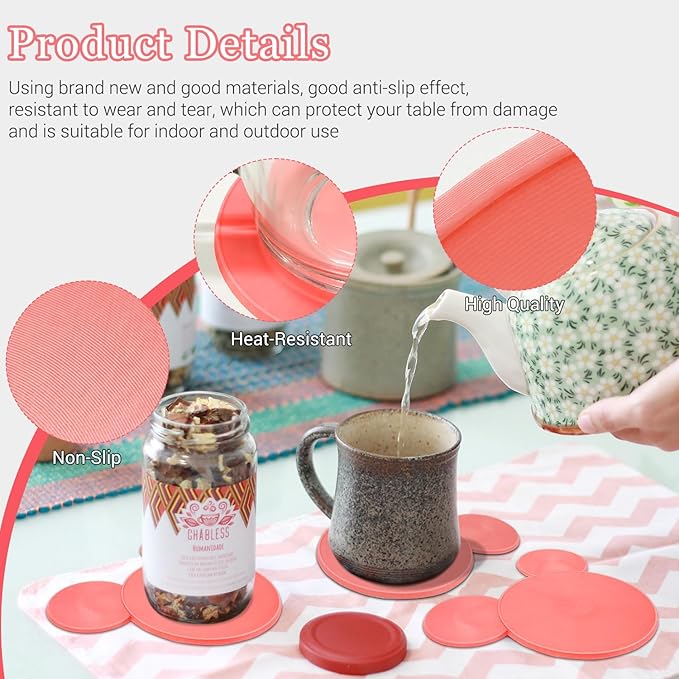 Funny Mouse Ears Coasters Non-Slip Pink Drink Coasters for Bars, Party, Office, Home Decor Tabletop Protection Birthday Wedding Housewarming Easter Gifts Ideas - Set of 4