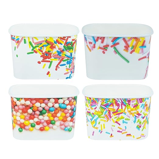 Restaurantware Paper Cups 200 Count 12 Ounce Square Disposable Ice Cream Containers, Leak-Resistant Paper Dessert To Go Cups, Hot And Cold Food, Durable Assorted Sprinkles Design