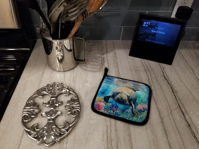 Caroline's Treasures Manatee Pair of Pot Holders Kitchen Heat Resistant Pot Holders Sets Oven Hot Pads for Cooking Baking BBQ, 7 1/2 x 7 1/2