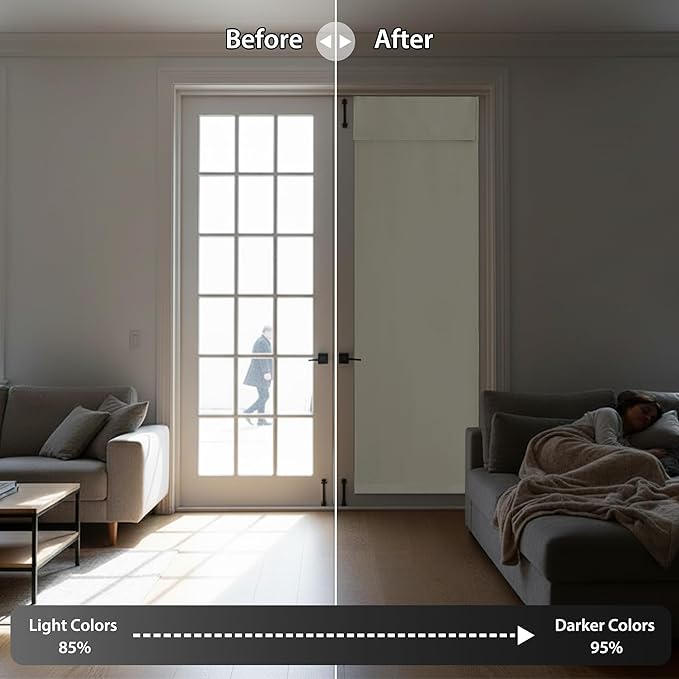 RYB HOME Door Curtain - Privacy Thermal Insulated Glass Window Curtains for Patio Front/French Door Living Room Dining, W26 x L69 inches, 1 Panel, Light Beige