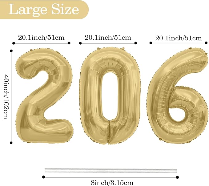 2026 Balloons, 2026 Number Balloons, 40 Inch Large Foil Graduation Balloon 2026 Numbers for Graduation Decorations Class of 2026, Birthday, Anniversary, New Year Eve Party Decorations, Matt Gold