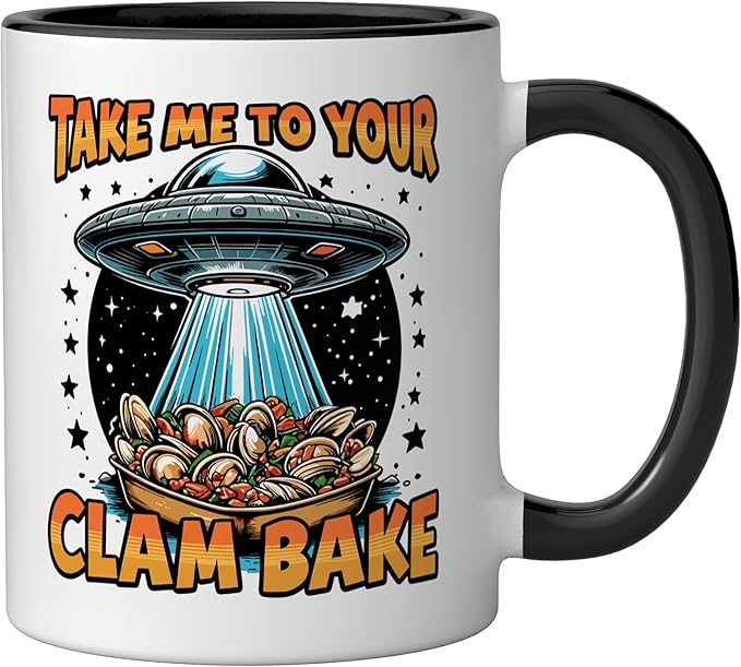 Take Me to Your Clam Bake East Coast Cuisine Funny Clam Bake Ceramic Mug, Black/White