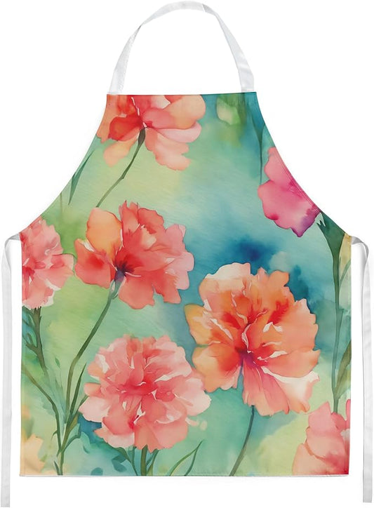 Caroline's Treasures Carnations in Watercolor Apron Cooking Kitchen Server Baking Crafts Gardening for Adult Women Men, Unisex, Large, Multicolor