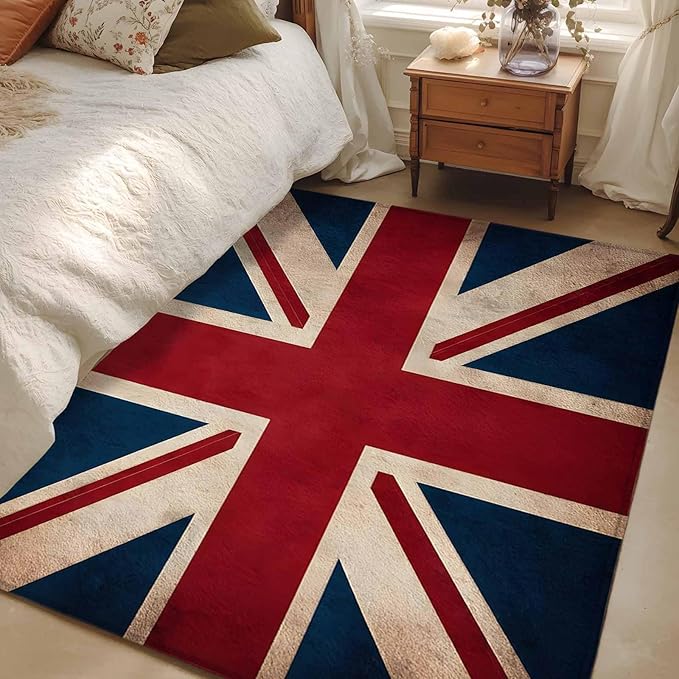 Area Rug 3x5ft, Vintage Union Jack Flag Washable Rugs for Living Room Bedroom, Reerto Flags of The United Kingdom Soft Non-Slip Area Rugs Rectangle Floor Carpet for Dining Room