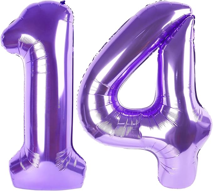 14 Balloon Number Purple Number Ballon for 14th Birthday Decorations, 40 Inch Big Balloons for 14 41 Anniversaries Celebration Graduation Wedding