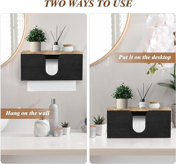 2 Pack Solid Wood Paper Towel Dispenser Wall Mounted, Folded Paper Towel Holder with Lid, Commercial C-Fold, Z-Fold, Trifold Hand Paper Towel Holder Dispenser for Bathroom Kitchen Office