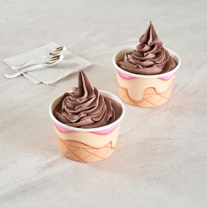 Restaurantware Ice Cream Cups 200 Pack of 8 oz Leak-Resistant Disposable Dessert Bowl Frozen Yogurt Cup Round Paper Container For Cold And Hot Desserts