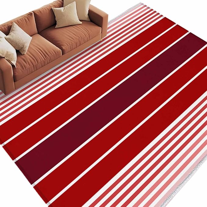 Area Rug 6x9ft, Abstract Gradient Red White Stripes Washable Rugs for Living Room Bedroom, Ombre Modern Art Soft Non-Slip Area Rugs Rectangle Floor Carpet for Dining Room