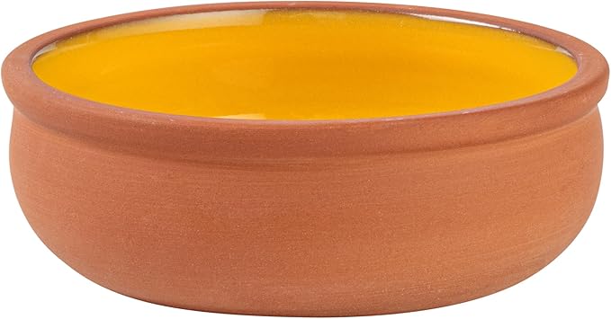 Restaurantware-Terra Tek 6.8 Ounce Terracotta Cazuelas, 2 Yellow Glazed Clay Pots For Cooking - Oven-Ready, Microwavable, Terracotta Serving Pots, Dishwashable, For Cooking And Serving