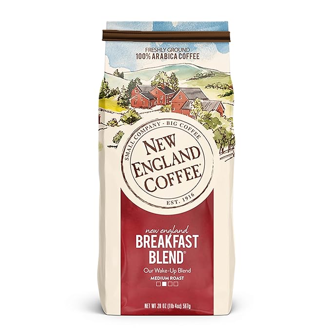 New England Coffee Breakfast Blend Medium Roast Ground Coffee, 20oz Bag (Pack of 1)