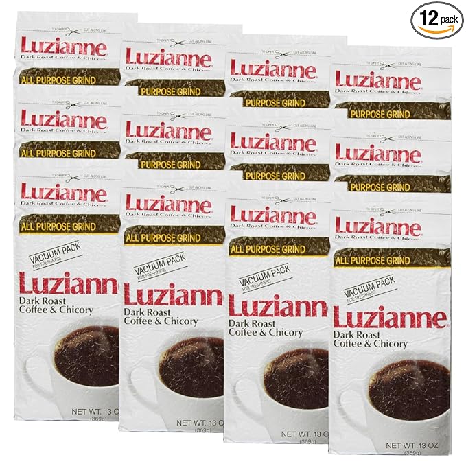Luzianne Coffee & Chicory Dark Roast Ground Coffee, 13oz Bag (Pack of 12)