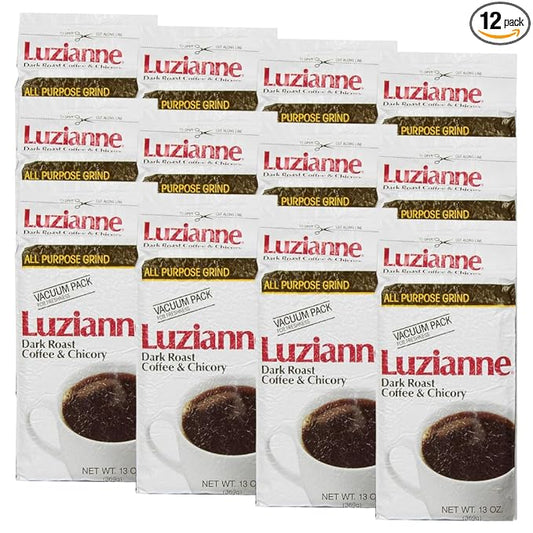 Luzianne Coffee & Chicory Dark Roast Ground Coffee, 13oz Bag (Pack of 12)