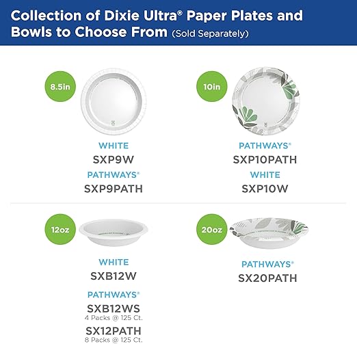 Dixie Ultra 20 oz Heavy-Weight Paper Bowls, Pathways, 500 Count, Bulk Case, 4 Packs/125 Count Per Pack, (Georgia-Pacific #SX20PATH)