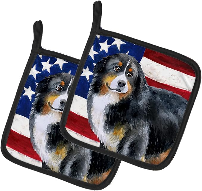 Caroline's Treasures BB9645PTHD Bernese Mountain Dog Patriotic Pair of Pot Holders Kitchen Heat Resistant Pot Holders Sets Oven Hot Pads for Cooking Baking BBQ, 7 1/2 x 7 1/2