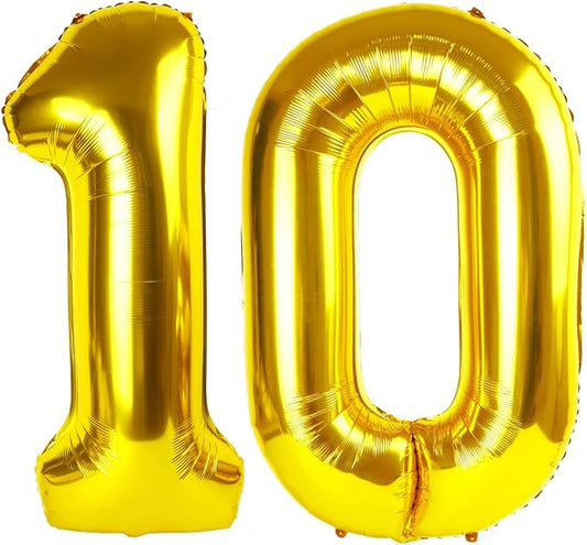 Gold Number 10 Balloon, Number Ballons 40 Inch 10 Ballon for 10th 100 Birthday Wedding Anniversaries Marriage Proposal Engagement Big Events Party Decorations