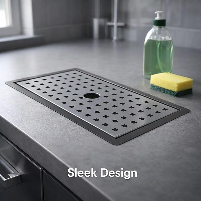 Small Stainless Steel Kitchen Sink with Water Drainage Tray, Black Workstation Basin for Countertop - Slip, Mesh Filtration, Ideal for Apartments and Bars (Black)