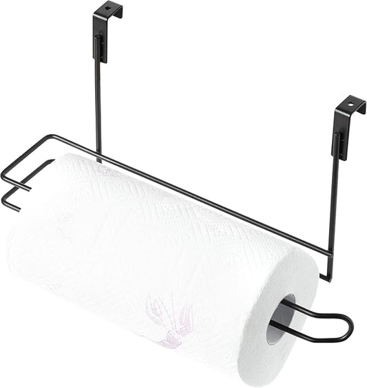 Basicwise Hanging Paper Towel Holder Over-The-Cabinet Door Organizer Rack Space-Saving Kitchen and Under-Sink Storage Solution for Standard Rolls with Easy Access for Home Office and Everyday Use