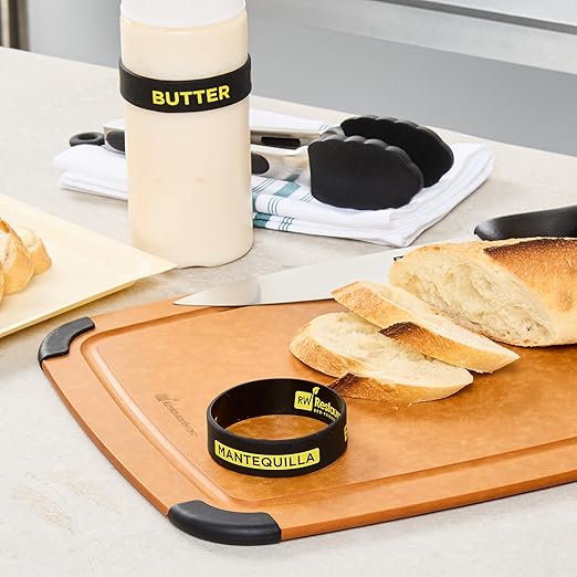 Restaurantware Silicone Squeeze Bottle Band 10 Count 2.75 Inch Dishwasher Safe Condiment Identification Band, Butter Black Non-Slip Label Band for Condiment Labeling at Restaurants, Food Trucks
