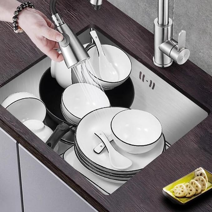 Single Bowl Stainless Steel RV Kitchen Sink Space-Saving Small Siphon Sink for Small Apartments Bars Undermount Utility Sink Above Below Counter Water Pool (Silver 45X45X20cm)