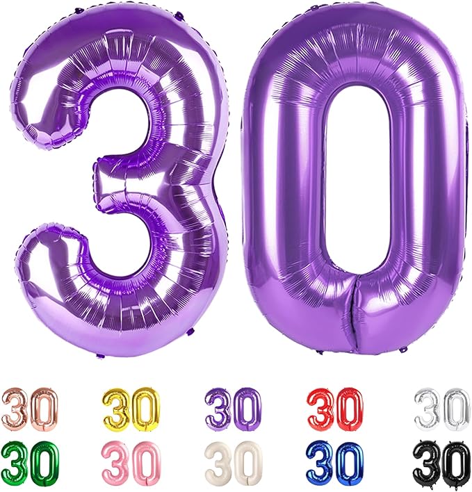 30 Balloon Numbers, Number Balloons 40 In 30th Birthday Decorations for Her Him, Purple Birthday Party Decorations for Wedding, Celebration Party, Graduations
