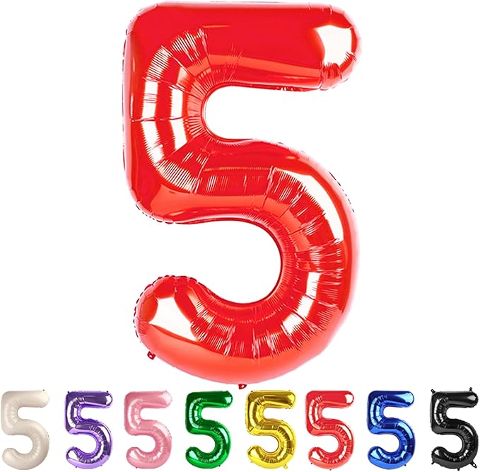 5 Numbers Balloon Birthday Decorations for Women Men, Number Balloons 40 In, Red Birthday Party Decorations Big Balloons for 15 25 35 Wedding, Celebration Party, Graduations