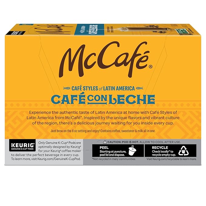 McCafe Cafe Styles of Latin America Cafe con Leche, Keurig Single Serve K-Cup Coffee Pods, 60 Count (6 Packs of 10)