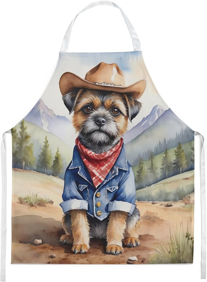 Caroline's Treasures Border Terrier Cowboy Welcome Apron Cooking Kitchen Server Baking Crafts Gardening for Adult Women Men, Unisex, Large, Multicolor