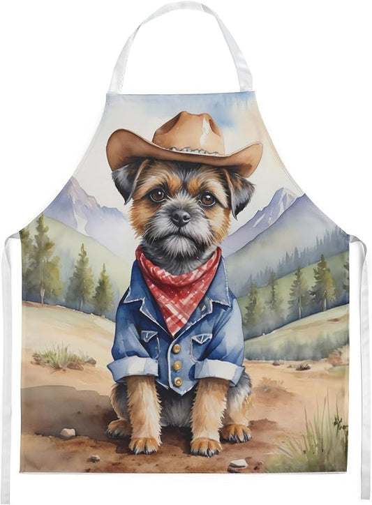 Caroline's Treasures Border Terrier Cowboy Welcome Apron Cooking Kitchen Server Baking Crafts Gardening for Adult Women Men, Unisex, Large, Multicolor