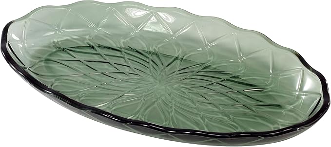Nicole Miller – Vanity Tray, Embossed Glass with Scalloped Edge, Trellis Home Decor – Perfect for Organizing Toiletries, Cosmetics and Bathroom Essentials (Bijou Green)