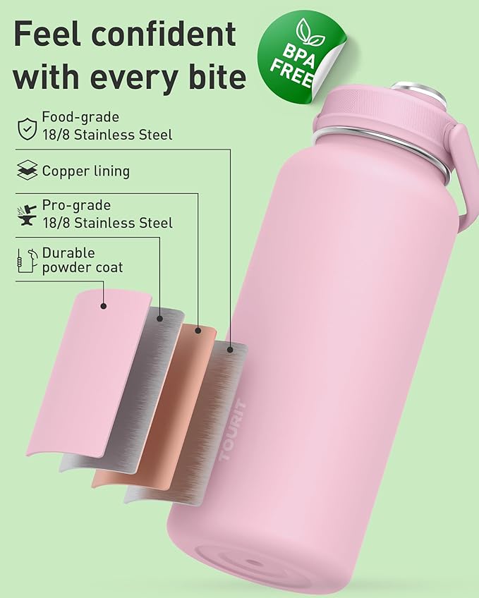 TOURIT 24 oz Insulated Water Bottle, Stainless Steel Sports Water Bottles With Top Handle, Double-Wall Travel Thermal Water Flask, BPA Free Leakproof Water Bottle for Sports and Travel, Lilac Purple