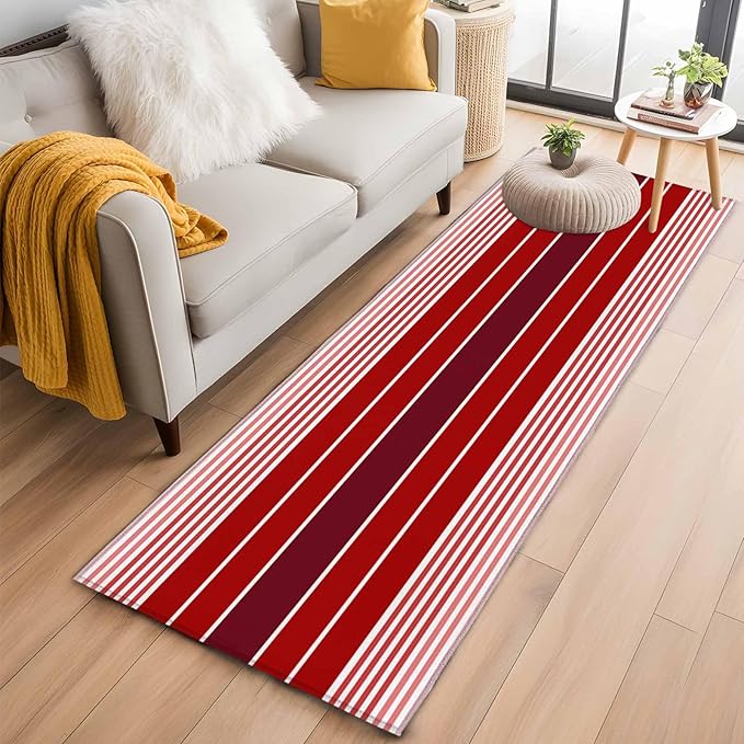 Runner Rug for Bedroom Hallway, Abstract Gradient Red White Stripes Kitchen Runner Rugs Area Rug 2x6ft, Ombre Modern Art Washable Soft Floor Carpet for Entryway Stair