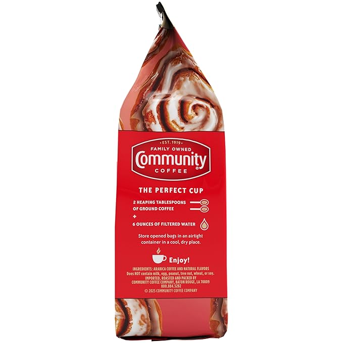 Community Coffee Cinnamon Roll Flavored Ground Coffee, Natural Ingredients, 11 Ounce (Pack of 1)