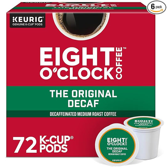 Eight O'Clock Coffee The Original Decaf, Single-Serve Coffee K-Cup Pods, Medium Roast, 12 Count (Pack of 6)