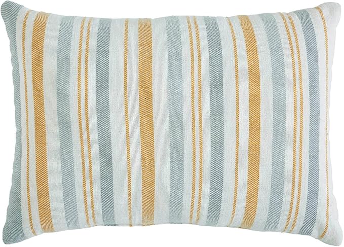 Indigo Ink Yellow & Gray Decorative Pillow - 14" x 20" | Striped Throw Cushion for Couch, Chair, Bed | Textured Stripes | Cotton Cover | Cozy Home Decor | Soft Plush Filling | White Denim Collection