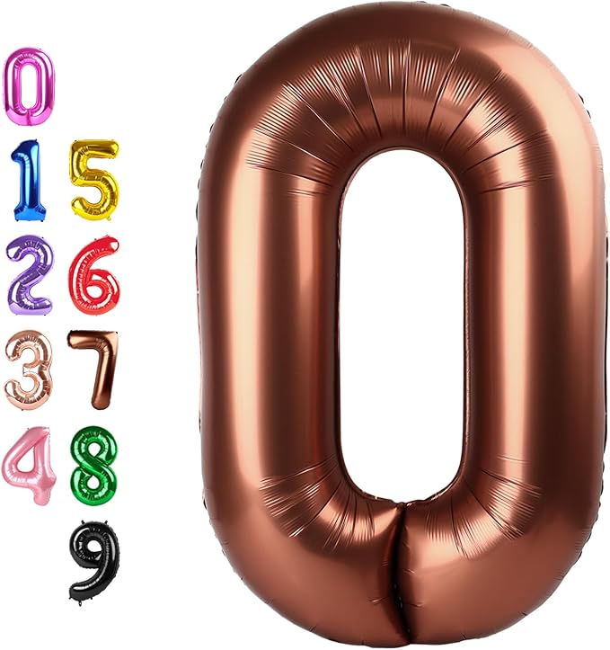 Balloon Numbers 40 Inch Big 0 Coffee Brown Balloon Numbers for Birthday Decoration, Zero Baloon for 10 20 30 40 100 2025 Graduation Decor Wedding Anniversaries Party