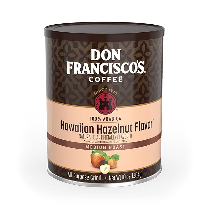 Don Francisco's Hawaiian Hazelnut Ground Flavored Coffee: Rich, Aromatic 100% Arabica Beans - (10 oz Recyclable Can)