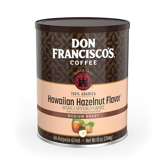 Don Francisco's Hawaiian Hazelnut Ground Flavored Coffee: Rich, Aromatic 100% Arabica Beans - (10 oz Recyclable Can)