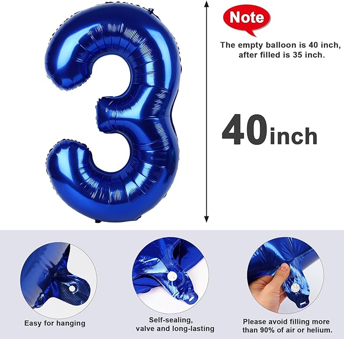 Navy Blue Number 3 Balloon 40In Birthday Decorations for 13 30 Girl Boy Women Men, Balloon Numbers Party Decorations for Gender Reveal Balloons Party Photo