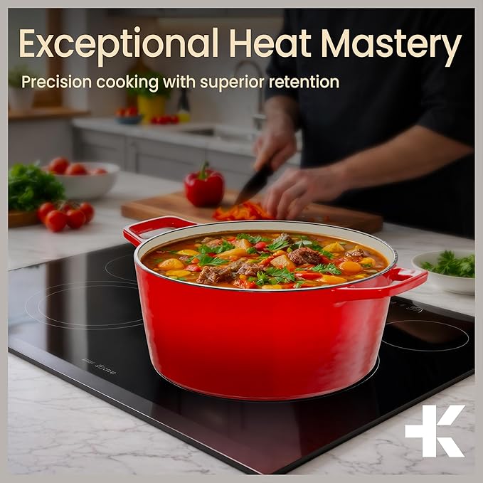 Bakken Enameled Cast Iron Dutch Oven Pot, 6QT Dutch Oven for Bread Baking, Braising & Roasting, Kitchen & Campfire Cooking, Moisture-Locking Lid, Oven Safe Up To 500°F, Works on All Cooktops, Red