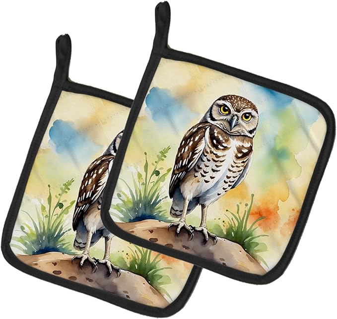 Caroline's Treasures Burrowing Owl Pair of Pot Holders Kitchen Heat Resistant Pot Holders Sets Oven Hot Pads for Cooking Baking BBQ, 7 1/2 x 7 1/2
