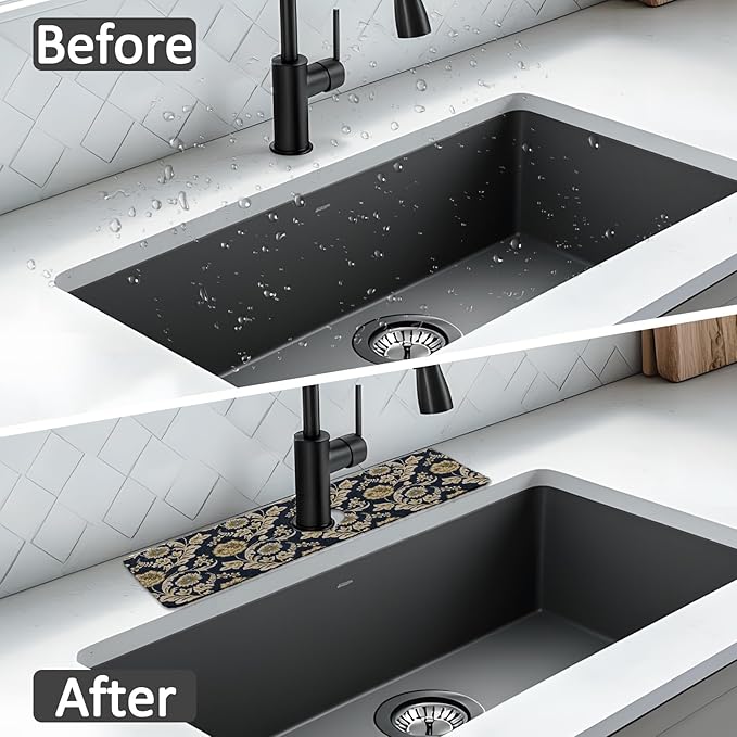 15" X 5.5" Kitchen Sink Splash Guard Faucet Mat Floral Flower Super Absorbent Fast Drying Faucet Guard & Draining Mat Sink Splash Guard Behind Faucet for Kitchen, Bathroom