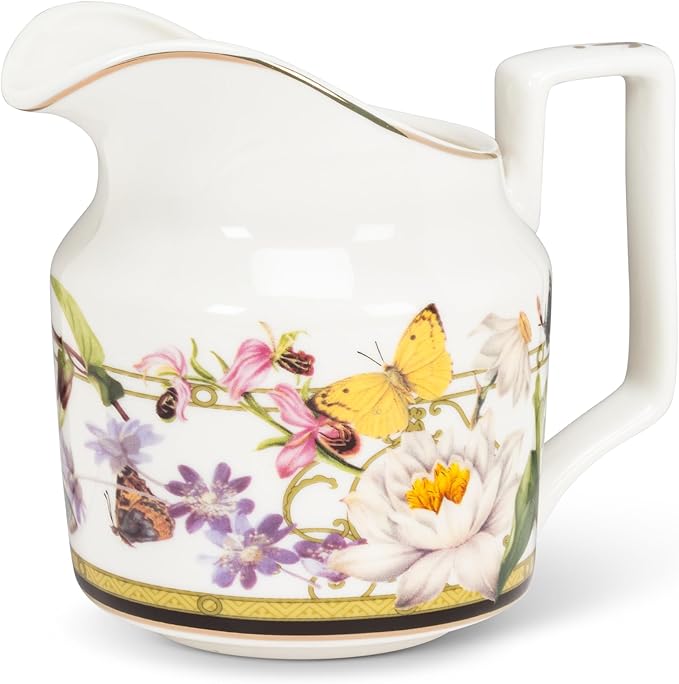 Abbott Collection Butterfly Garden Creamer - Bone China, White/Green (4"H)