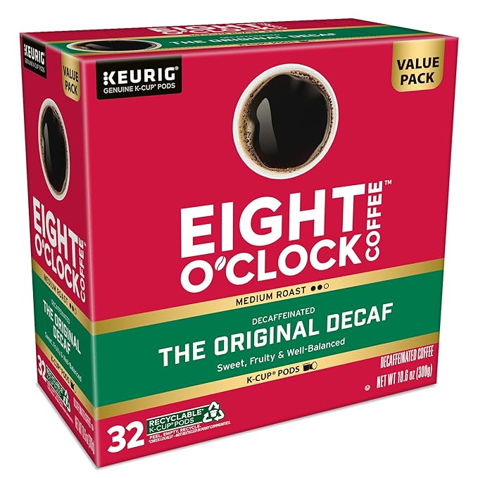 Eight O'Clock Coffee The Original Decaf, Single-Serve Keurig K-Cup Pods, Medium Roast Coffee Pods, 1 Count (Pack of 32)