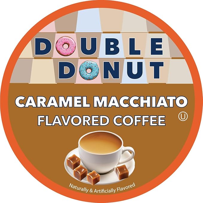 Double Donut Coffee Double Donut Caramel Macchiato Flavored Coffee Pods - Caramel Coffee in Single Serve Coffee Pods for the Keurig K Cups Coffee Brewers, Medium Roast From Double Donut, 80 Count