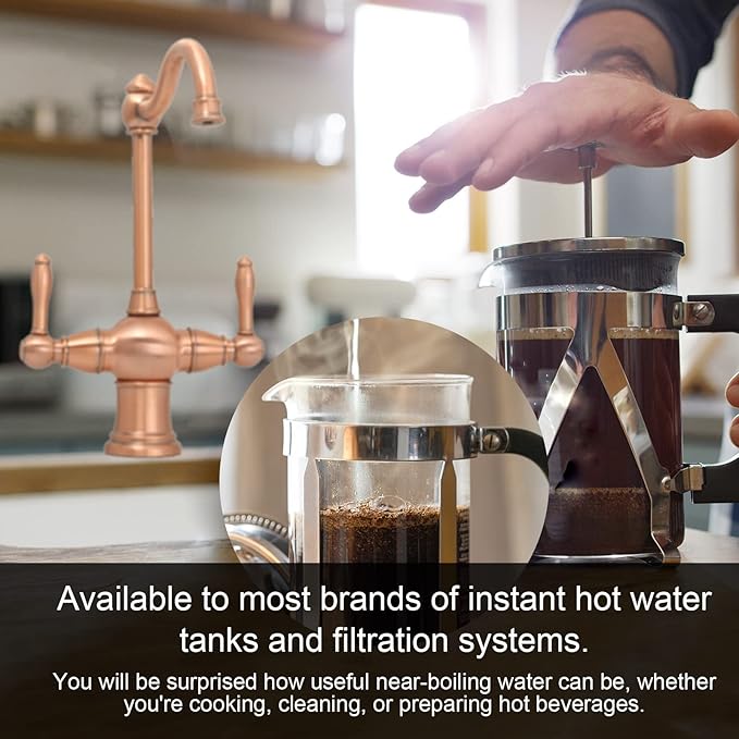 Akicon Two-Handles Copper Drinking Water Filter Faucet, Dual Lever Hot and Cold Water Faucet for Instant Hot Water Tank Dispenser & Filtration System (Classical Style)