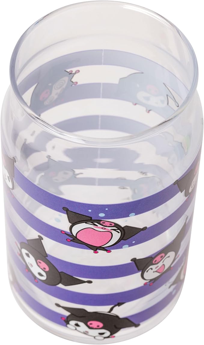 Silver Buffalo Sanrio Hello Kitty and Friends Kuromi 2 Pack Glass Jar Tumbler with Bamboo Lid and Glass Straw, 16 Ounces