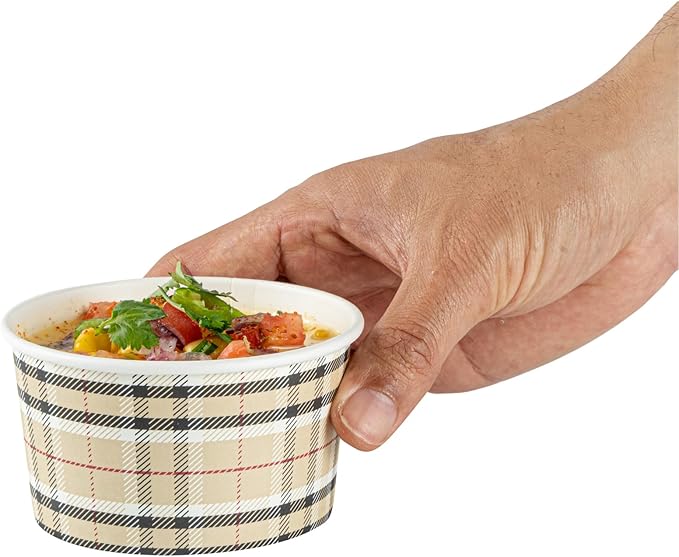 Coppetta 8 Ounce Dessert Cups, 80 Disposable Ice Cream Cups - Lids Sold Separately, Sturdy, Plaid Paper FroYo Bowls, For Hot And Cold Foods, Perfect For Gelato Or Mousse - Restaurantware