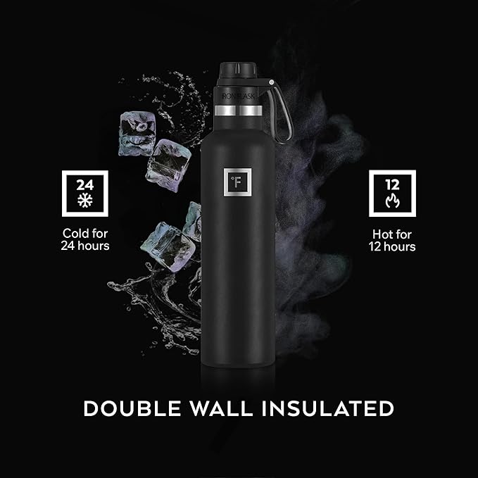 IRON °FLASK Camping & Hiking Hydration Flask with Spout, Narrow Mouth Insulated Stainless Steel Sports Water Bottle - Dark Night 24 oz - Spout (1 Lid)