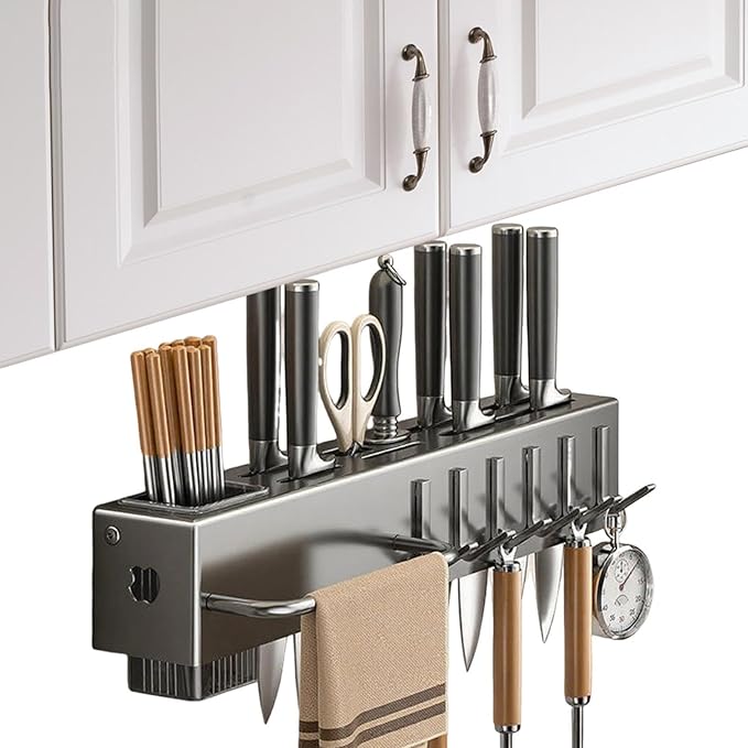Wall Utensil Rack, Hanging Cutlery Organizer, Storage Kitchen Fixture, No-Borer Hook Hanger, Cooking Tool Spatula Spoon Holder, Home Accessory for Towel, Pan, Pot