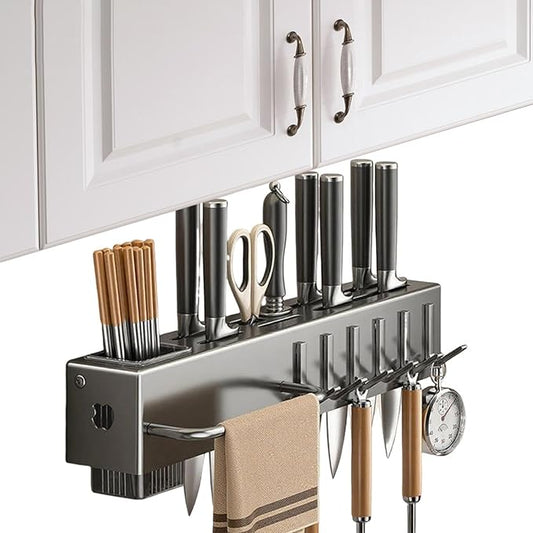 Wall Utensil Rack, Hanging Cutlery Organizer, Storage Kitchen Fixture, No-Borer Hook Hanger, Cooking Tool Spatula Spoon Holder, Home Accessory for Towel, Pan, Pot